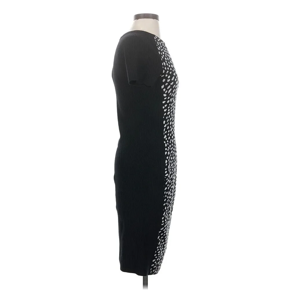 Tory Burch Gemma Dress in Merino Wool Dot Knit Dress SP Black White Short Sleeve